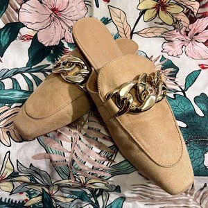 Madden Girl Squireee Suede and Metallic Chain Embellished Mules